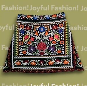 Lulus Embroidered Boho Bohemian Floral Multicolor Skirt Size XS